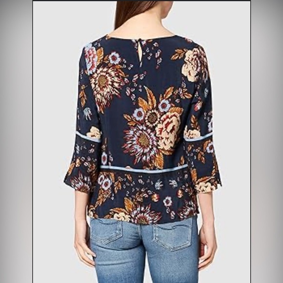 Cream | Floral | Print | Navy |Scoop Neck |3/4 Sleeve |Blouse |Size 42 EUR/10-12 - Picture 6 of 15